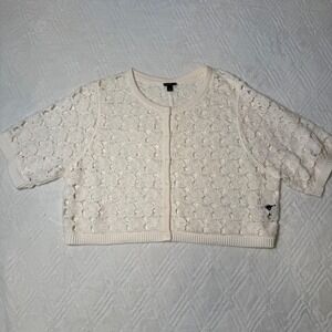 Coquette Romantic Torrid Floral Crochet Cardigan Ivory Size 1 1X Open Knit